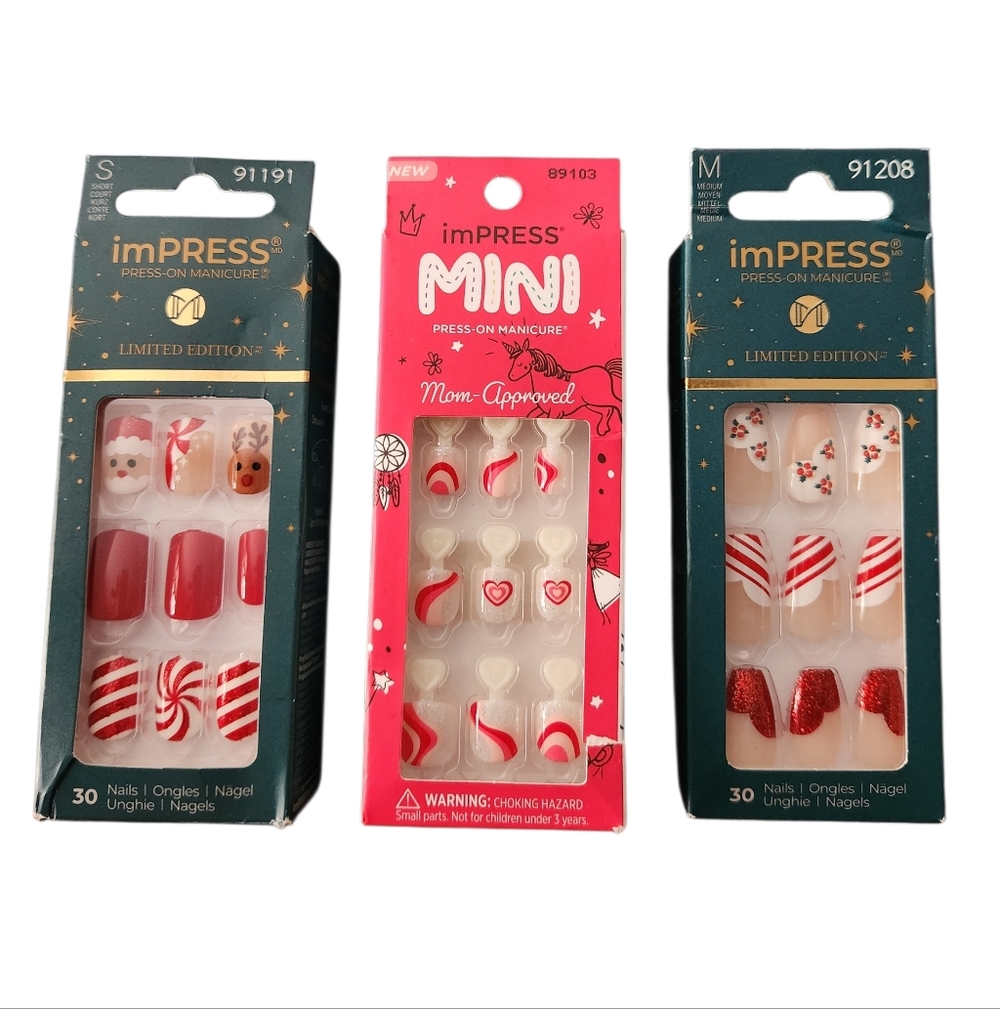 imPRESS Festive Red and White Press-On Nail Trio